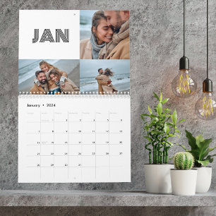 Moderne Zwart Wit Typografie 3 Fotofamilie Kalender