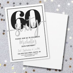 Moderne zwart-wit typografie 60ste verjaardagsfees kaart
