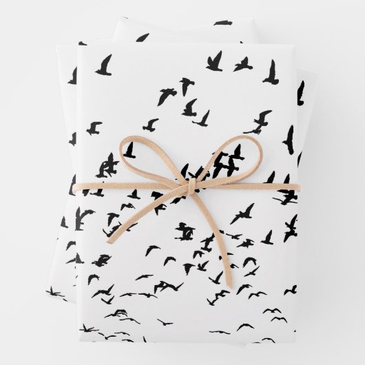 Moderne Zwart-wit Vogels Bruiloft Inpakpapier Vel (In situ)