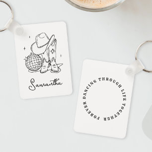 Moderne Zwart-Wit Western Disco Cowgirl Beste Vrie Sleutelhanger