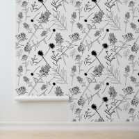 Moderne zwart-wit wildflower lijn kunst