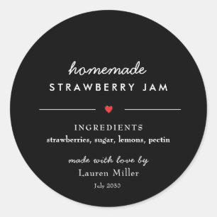 Moderne Zwart & Wit Zelfgemaakte Jam Jar Ronde Sticker