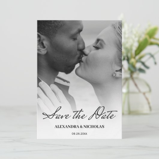 Moderne zwart-witfoto's slaan de datum op save the date (Staand voorkant)