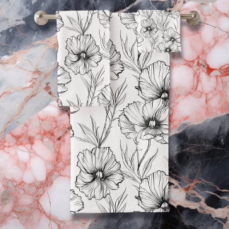 Moderne zwart-witte bloem Elegant Bad Handdoek
