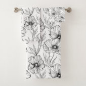 Moderne zwart-witte bloem Elegant Bad Handdoek (Insitu)