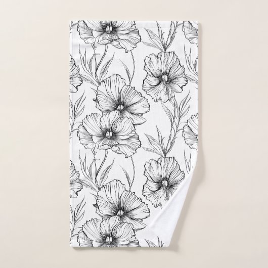 Moderne zwart-witte bloem Elegant Bad Handdoek (Handdoek)