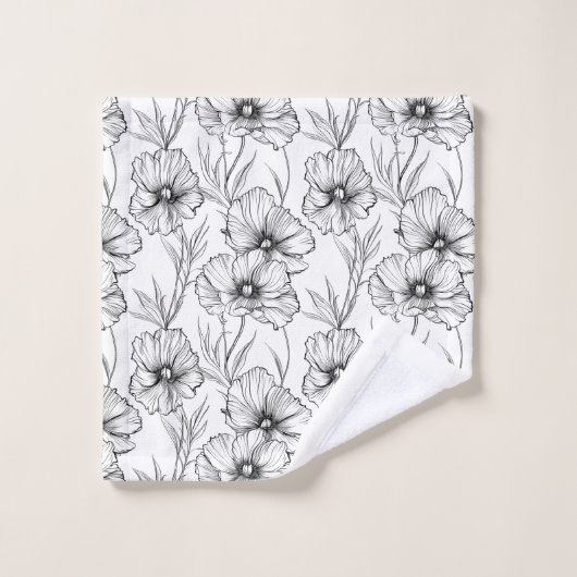 Moderne zwart-witte bloem Elegant Bad Handdoek (Wasdoekje)