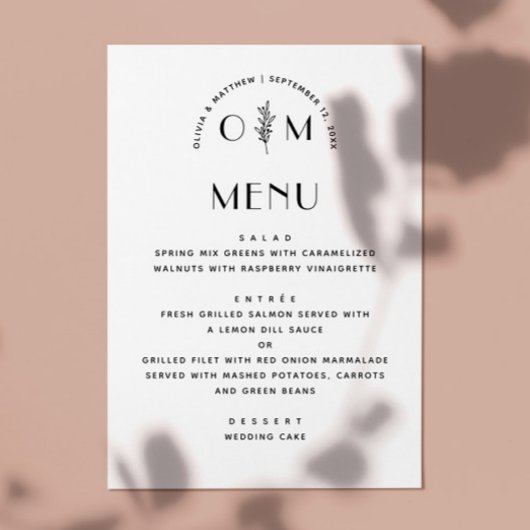 Moderne zwart-witte bloemenbruiloft | minimalistis menu