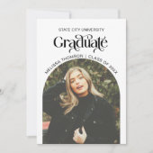 Moderne zwart-witte boog Afstuderen foto Aankondiging (Voorkant)