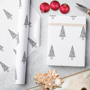 Moderne zwart-witte boom minimalistische kerst cadeaupapier