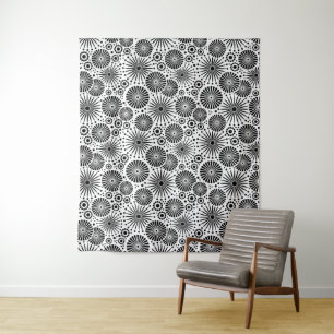 Moderne Zwart Witte Geometrische Bloemen Steruitba Wandkleed