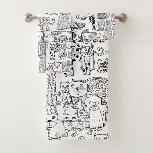 Moderne zwart-witte katten en kittens Patroon Bad Handdoek (Insitu)