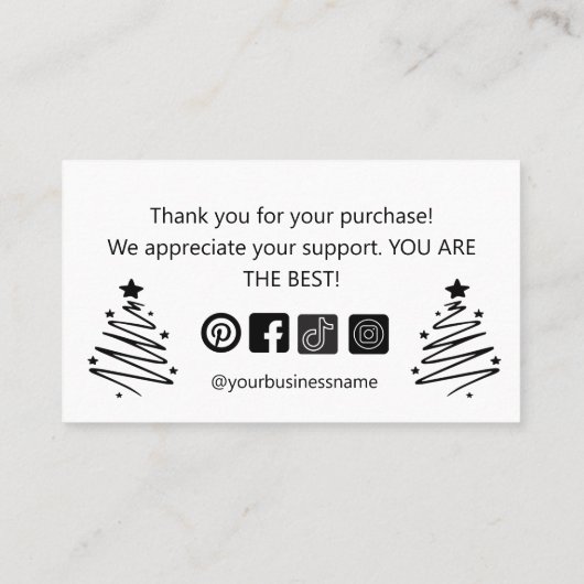 Moderne zwart-witte kerstboom Dank u Visitekaartje (Achterkant)