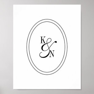 Moderne Zwart Witte Monogram Initiaal Huwelijk Kop Poster