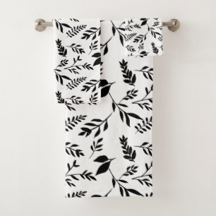 Moderne zwart-witte plantaardige bladeren bad handdoek