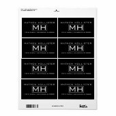 Moderne zwart-witte professionele monogrammen etiket (Full Sheet)