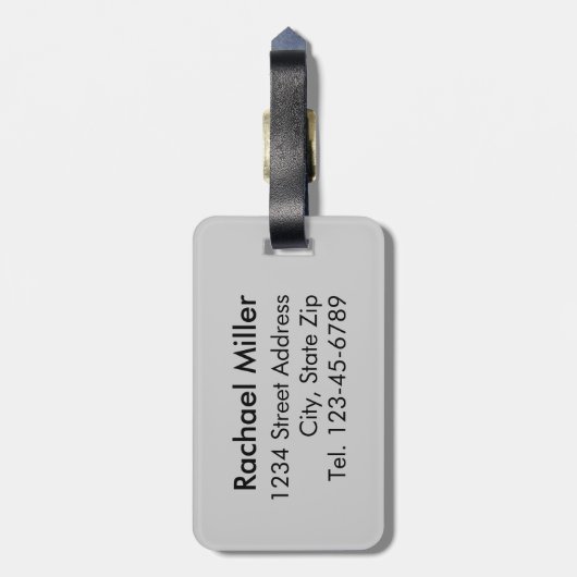 Moderne zwart-witte streep monogram bagagelabel (Achterkant verticaal)