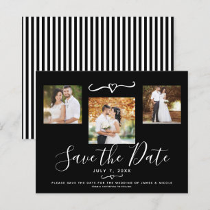 Moderne Zwart & Witte Strepen Foto Save the Date