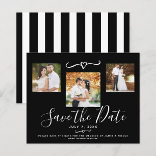 Moderne Zwart & Witte Strepen Foto Save the Date