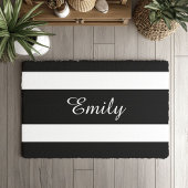 Moderne zwart-witte strepen naam deurmat