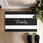 Moderne zwart-witte strepen naam deurmat