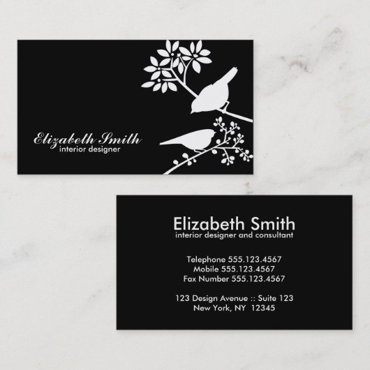 Moderne zwart-witte vogels visitekaartje (Voorkant / Achterkant)