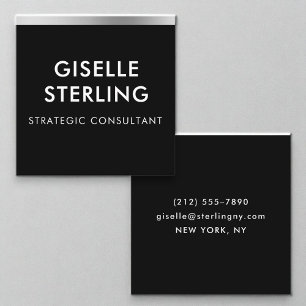 Moderne Zwart Zilver Luxe Minimale Typografie Vierkante Visitekaartje