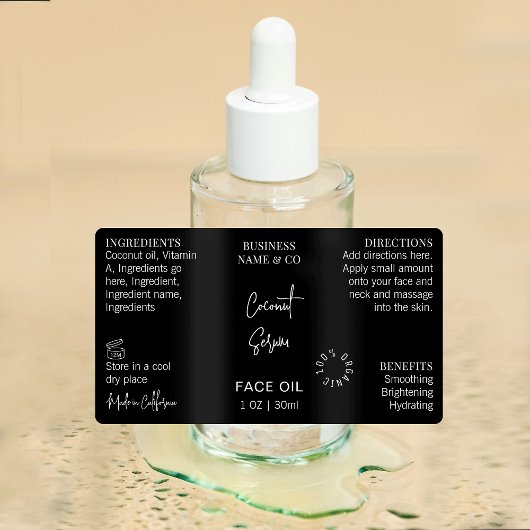 Moderne Zwarte 1 OZ Druppelfles Waterdicht Labels