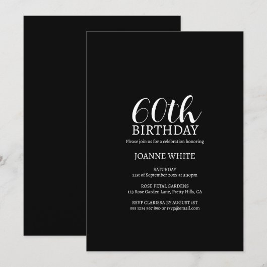 Moderne zwarte 60e verjaardag kaart (Voorkant / Achterkant)