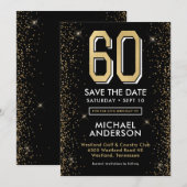 Moderne zwarte 60e verjaardag save the date (Voorkant / Achterkant)