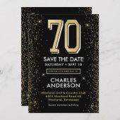 Moderne zwarte 70e verjaardag save the date (Voorkant / Achterkant)