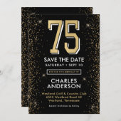 Moderne zwarte 75e verjaardag save the date (Voorkant / Achterkant)