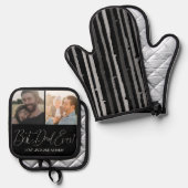 Moderne zwarte aangepaste foto beste papa ooit ovenwant & pannenlap set (Voorkant / Achterkant)