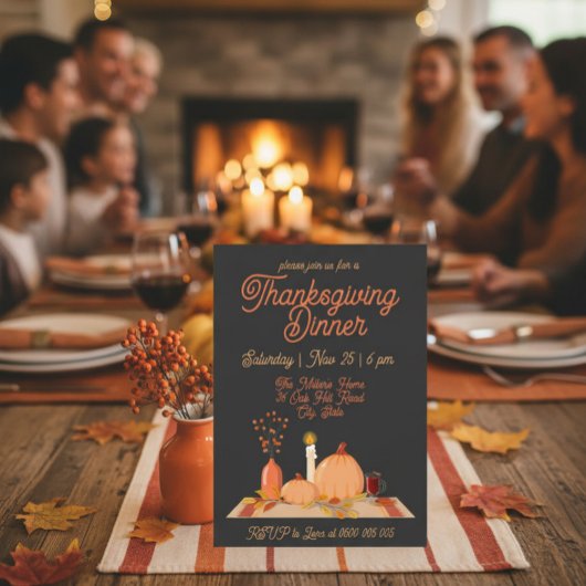 Moderne zwarte achtergrond Thanksgiving Diner Kaart