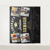 Moderne Zwarte Afstudeerfeest 4 Fotohokje Achtergr Wandkleed (Voorkant)