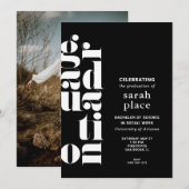 Moderne zwarte afstudeerfeest kaart (Voorkant / Achterkant)