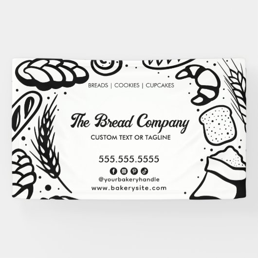 Moderne zwarte bakkerij Doodles Border Business Ev Spandoek (Horizontaal)