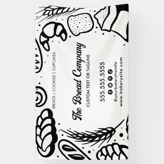 Moderne zwarte bakkerij Doodles Border Business Ev Spandoek (Verticaal)