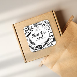 Moderne zwarte bakkerij Doodles Social Bedankt Vierkante Sticker