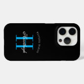 Moderne Zwarte Blauwe Witte Monogram Naam Case-Mate iPhone Case (Achterkant (horizontaal))