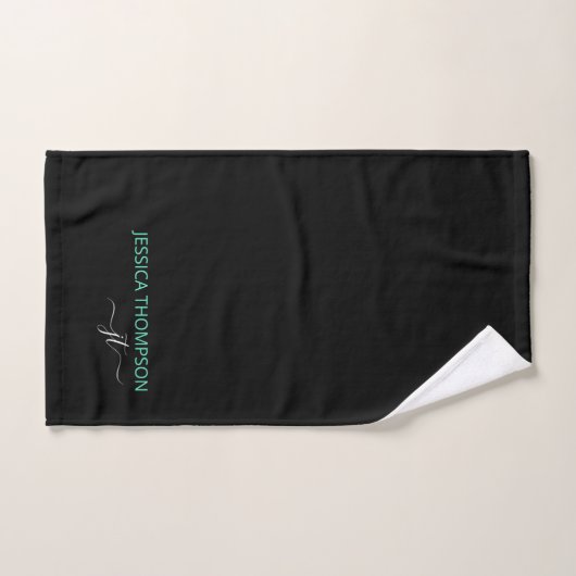 Moderne zwarte Blauwgroen eenvoudige scriptmonogra Bad Handdoek (Handdoek)