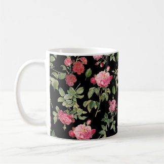 Moderne Zwarte Bloemen Cream Roze Roze Patroon Koffiemok
