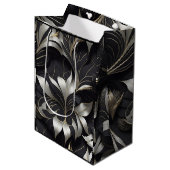 Moderne Zwarte Bloemen Gift Bag Medium Cadeauzakje (Voorkant Gekanteld)
