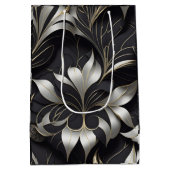 Moderne Zwarte Bloemen Gift Bag Medium Cadeauzakje (Achterkant)