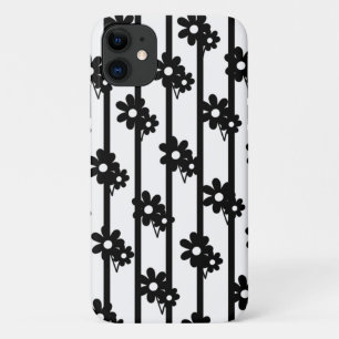 Moderne zwarte bloemen met verticale lijnen iPhone 11 hoesje