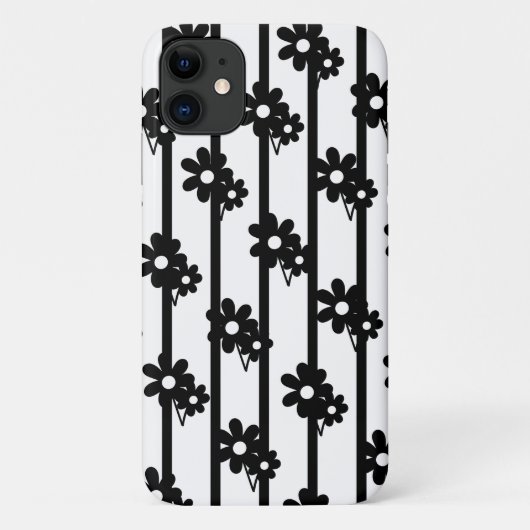 Moderne zwarte bloemen met verticale lijnen Case-Mate iPhone case (Achterkant)