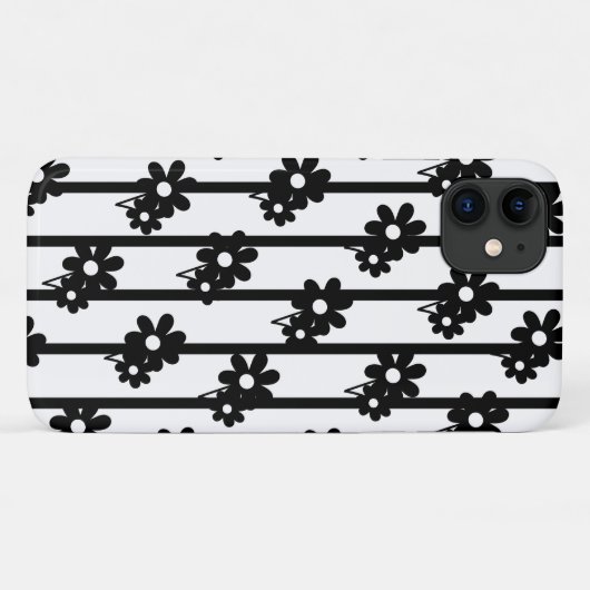 Moderne zwarte bloemen met verticale lijnen Case-Mate iPhone case (Achterkant (horizontaal))