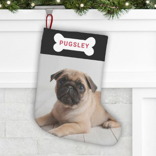 Moderne Zwarte Bot Tag Hond Foto Naam Kleine Kerstsok