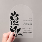 Moderne zwarte botanische bladeren bruiloft acryl uitnodigingen (Insitu (Draagbaar))