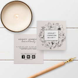 Moderne zwarte botanische bleekroze wit en zwart vierkante visitekaartje